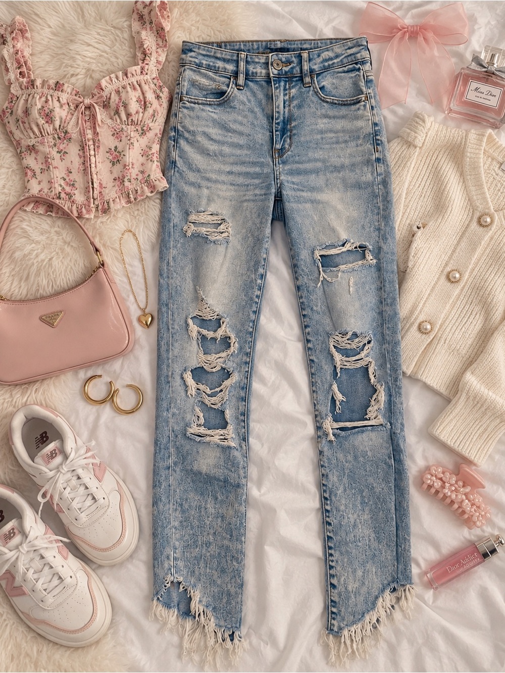 AE Distressed Acid Wash Skinny Jeans Raw Hem Ripped Denim Festival Grunge Biker